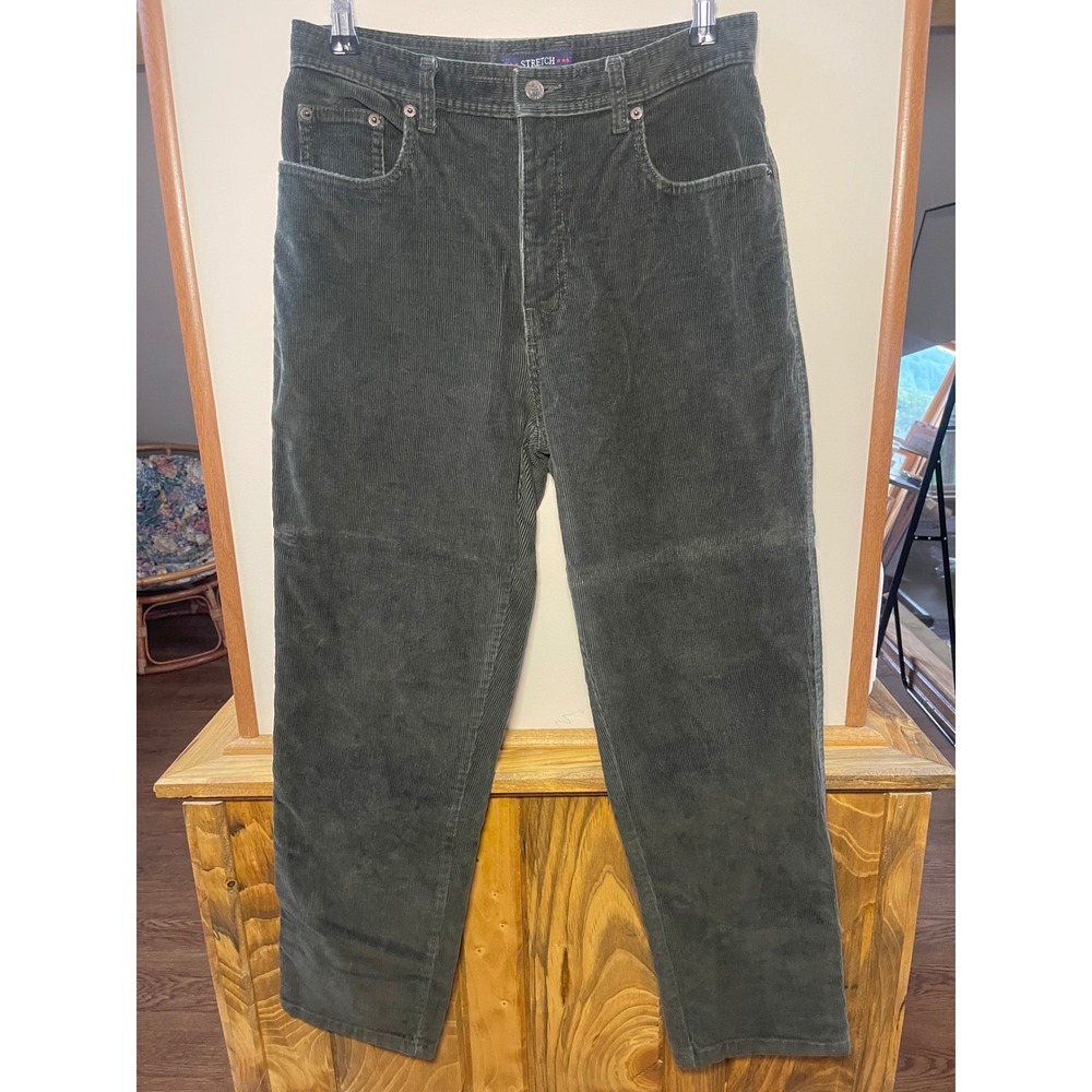 Vintage Bill Blass Corduroy Pants Women's 8P Green High Rise Straight Stretch